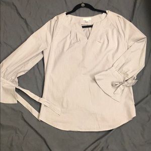Gray and White Pinned Striped Top
